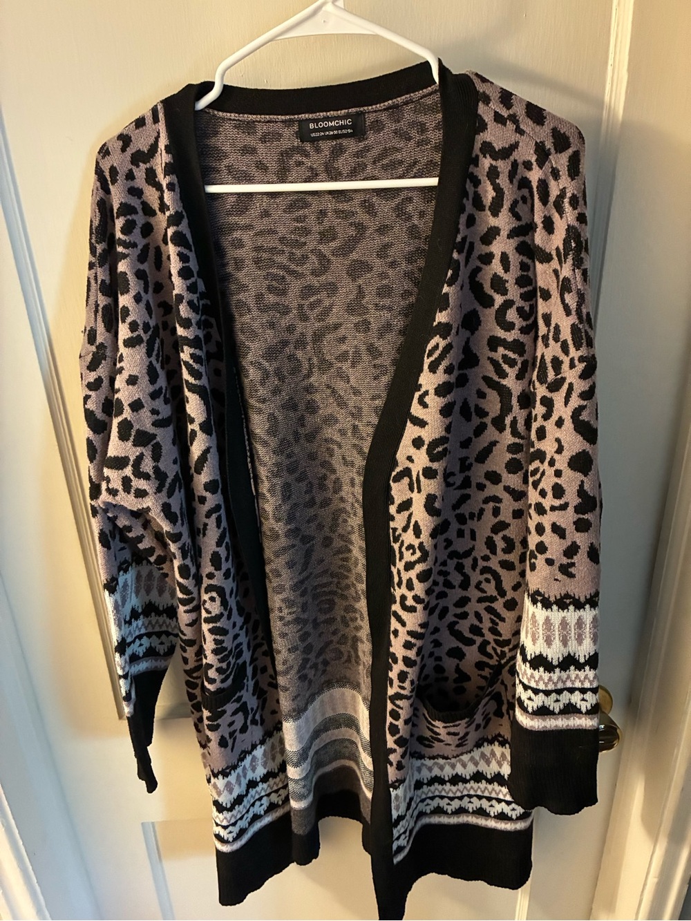 BloomChic Lavender and Black Leopard Open Cardigan